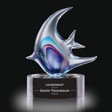 Custom Medium Neptune Fish Hand Blown Art Glass Award, 7 3/4