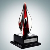 Custom Art Glass Red Contemporary Award w/Black Wood Base, 12 1/2