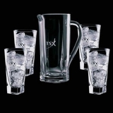 Custom Chesswood Crystal Pitcher and 4 Hiball Glasses