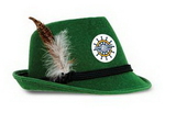 Custom Deluxe Green Alpine Hat w/ Rope Band & Feather Accents w/ Cust Prtd Faux Leather Icon