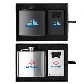 Custom Crafter 5 oz. Flask and Bottle Opener Gift Set, 6.875" L x 5.25" W