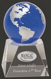 Custom One World L Blue Optical Crystal Globe Award L, 6 1/2