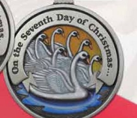 Custom Twelve Days Of Christmas Gallery Print Full Size Ornament (Day 7 - Seven Swans-A-Swimming), 2.25" Diameter