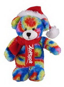Custom Soft Plush Tie Dye Bear with Christmas Scarf and Hat 8"