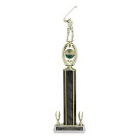 Custom Black Splash Figure Topped Column Trophy w/2" Insert & Eagle Trims (22 1/2")