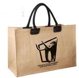 Custom Jumbo Jute Tote with Leather Accents& Stuffed Cotton Handles with Interior Pocket, 21