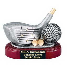 Custom 4" Resin Golf Club Driver & Golf Ball Trophy