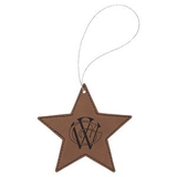 Custom Dark Brown Laserable Leatherette Star Ornament with Silver String, 4
