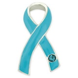 Blank Light Blue Ribbon with Stone Pin, 1 1/4