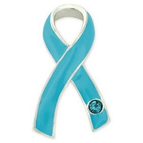 Blank Light Blue Ribbon with Stone Pin, 1 1/4" H x 3/4" W