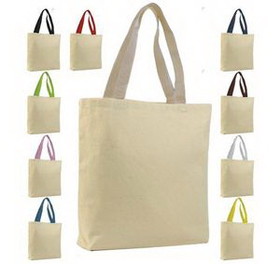 Blank Cotton Canvas Tote with color handles, 15" W x 15" H x 3" D