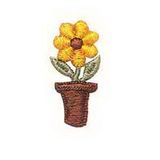 Custom Floral Embroidered Applique - Yellow Flower In Pot