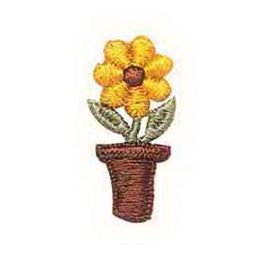 Custom Floral Embroidered Applique - Yellow Flower In Pot