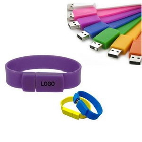 Custom 2 GB USB flash drive silicone bracelet, 8" L x 1/2" W