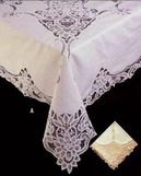 Handmade Cotton 36"x36" Tablecloth & 4 Napkins With Battenberg Lace
