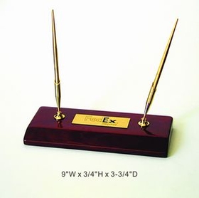Custom Pino Finish 2- Pen Desk Set Crystal Award Trophy., 9" L x 0.75" W x 3.75" H