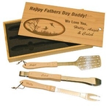Custom 3-piece Barbecue set in wooden box (Laser engraved)