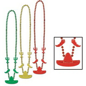Custom Fiesta Beads w/ Sombrero Medallion, 33" L