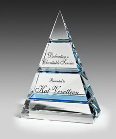 Custom Tiered Pyramid Crystal Award, 6" W x 7" H x 2 1/2" D