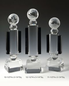 Custom World Globe Optical Crystal Award Trophy., 10.5" L x 3.25" Diameter