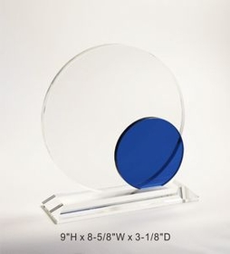 Custom Blue Corona Crystal Award Trophy., 9" L x 8.625" W x 3.125" H