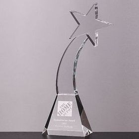 Custom Optical Cut Crystal Shooting Star Award, 9 3/4" H x 4 1/2" W x 3/4" Thick