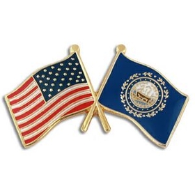 Blank New Hampshire & Usa Crossed Flag Pin, 1 1/8" W