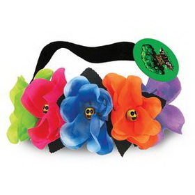 Day Of The Dead Flower Headband w/ Custom Printed 2" Round Faux Leather Icon