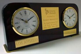 Custom "Dual Time" Two Time Zone Desk Award Clock, 10 1/4" L X 2" W X 4 1/2" H