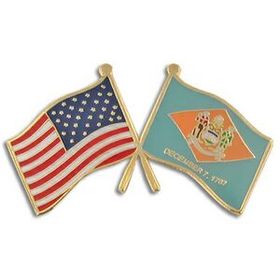 Blank Delaware & Usa Flag Pin, 1 1/8" W