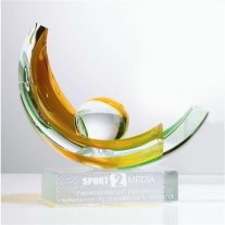 Custom Amber Sphere Art Glass Award, 7" W x 9" H