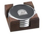 Custom 4 Round Solid Chrome Coasters with Solid Walnut Wood Holder