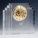 Custom Optical Crystal Mantel Clock with Gold Accents, 7 1/2