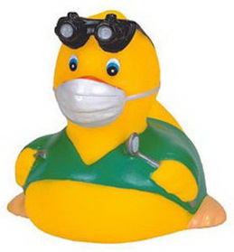 Custom Rubber Dentist Duck, 3" L x 3 1/8" W x 3" H