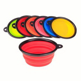 Custom Pet Silicone Folding Bowl With Carabiner Hook, 5 1/8" L x 5 1/8" W x 2 1/8" H