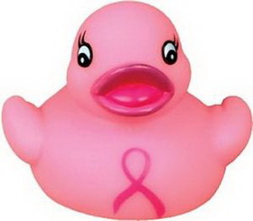 Blank Mini Rubber Pink Ribbon Duck, 2 1/2" L x 2 1/2" W x 2" H