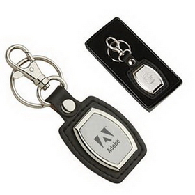 Custom Leather & Brushed Plate Keyring, 1.5" L x 2.5" W