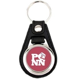 Custom Round Metal Printed Silver Tone Key Tags with Leather Back, 1.50