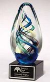 Custom Egg Shape Art Glass Award w/ Black Piano Finish Base /2 3/4