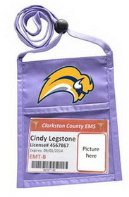 Custom Purple Double Pocket Badge wallet w/ Printed 3/8" Lanyard