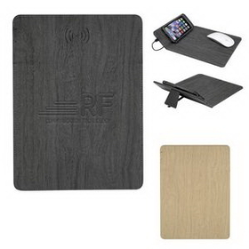 Custom Woodgrain Wireless Charging Mouse Pad With Phone Stand, 8 3/4" W x 11 3/4" H