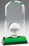 Custom Optic Crystal Golf Arch of Fame Award with crystal golf ball and green pedestal base - 9 1/4