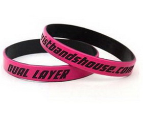 Custom Dual Layered Color Coat Silicone Wristbands, 8" L X 0.50" W X 0.10" Thick