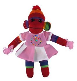 Custom Rainbow Sock Monkey (Plush) in Cheerleader Outfit 10"