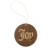Custom Rustic & Gold Laserable Leatherette Round Ornament with Gold String, 3 3/4