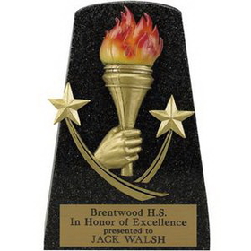 Custom Black Stone Resin Gold Torch & Stars Trophy, 5 1/2" H