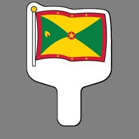 Custom Hand Held Fan W/ Full Color Flag Of Grenada, 7 1/2" W x 11" H