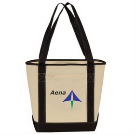 Custom Logo Small Cotton Canvas Boat Tote, Tote Bag with Zipper, Grocery shopping bag, Travel Tote, 15" L x 12" W x 5" H