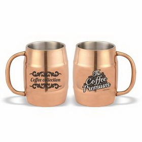 17 oz. Copper Color Plated Stainless Steel Beer Barrel Mug, Personalised Mugs, Custom Mug, 5.125" H x 3.25" Diameter x 3.25" Diameter