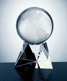 Custom 114-C580BE  - World Globe with Triangle Base Award-Optic Crystal